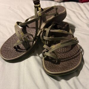 Chaco Olive and Brown Strappy Sandals